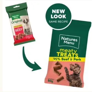 Natures Meu Meaty Treats 95% Beef and Pork. new packaging