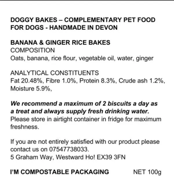 Doggy Bakes. Banana & Ginger Rice Bakes hand made in westward ho! north devon