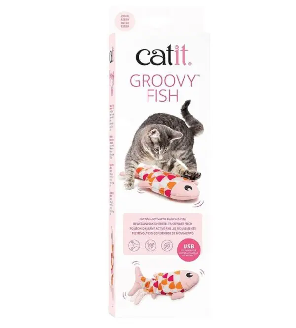 Catit Groovy fish toy, moving toy for cats, with catnip. pink