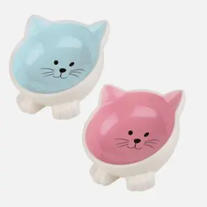 Orb Cat face pet platter bowl pink / blue