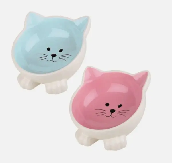 Orb Cat face pet platter bowl pink / blue