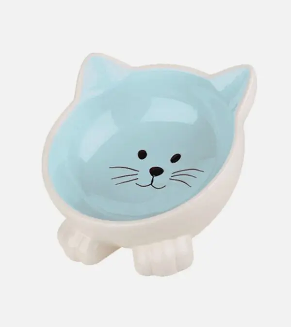 Orb Cat face pet platter bowl blue