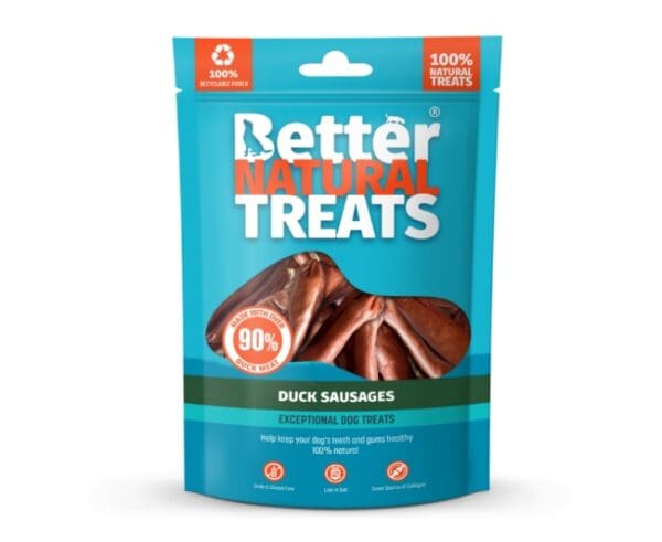 better natural treats Duck sausages 90g