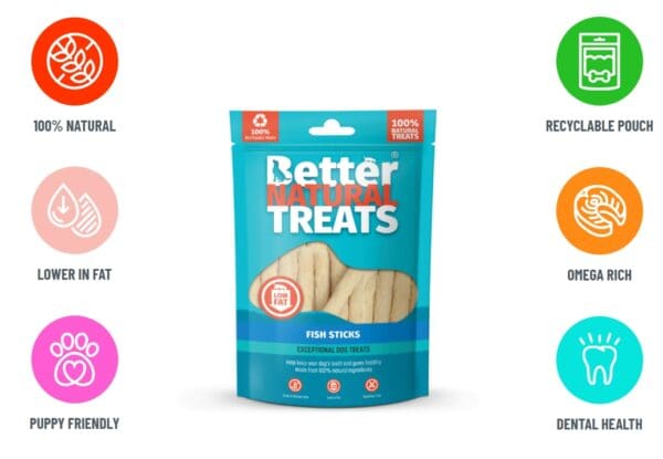 Better Natural Treats fish sticks 90g