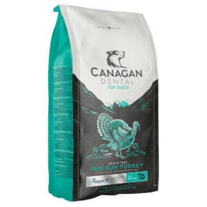 Canagan Dental Free Run Turkey. with plaque off. premium dog food