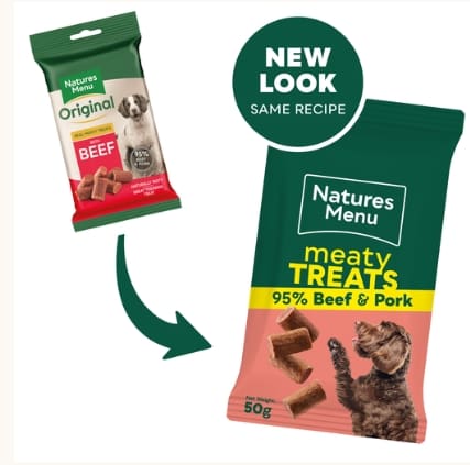 Natures Meu Meaty Treats 95% Beef and Pork. new packaging
