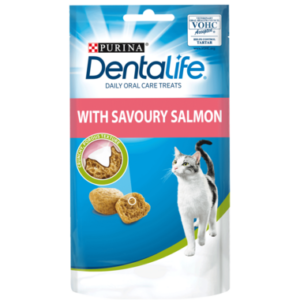 DENTALIFE Dental Salmon Cat Treats. Because maintaining good oral health contributes to your cat’s overall well-being, the experts at PURINA developed PURINA DENTALIFE a delicious daily dental treat that helps clean your cat’s teeth easily and effectively with its scientifically designed crunchy and porous texture.