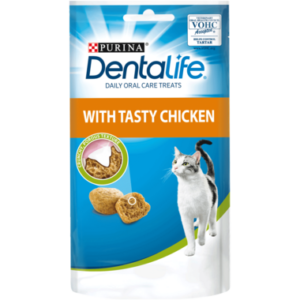DENTALIFE Dental Chicken Cat Treats. Because maintaining good oral health contributes to your cat’s overall well-being, the experts at PURINA developed PURINA DENTALIFE a delicious daily dental treat that helps clean your cat’s teeth easily and effectively with its scientifically designed crunchy and porous texture.