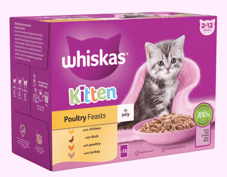 WHISKAS Kitten 2-12 Months Poultry Feasts in Jelly Wet Kitten Food Pouches