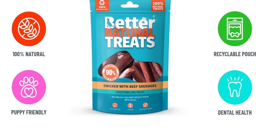 Better Natural Treats Chicken and beef sausages 90g